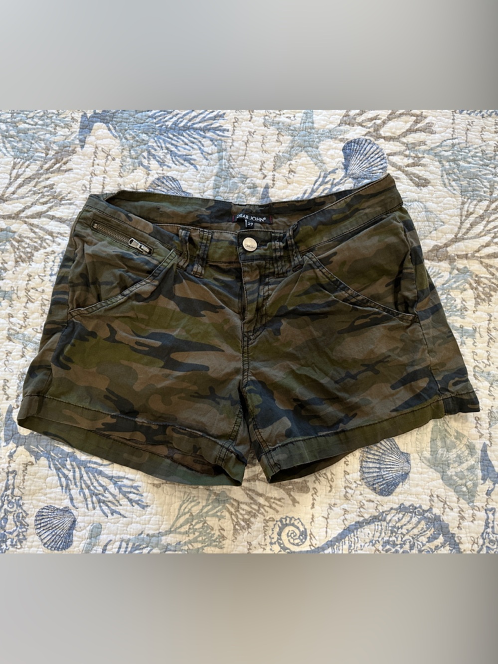 Dear John Camouflage Cargo Jean Shorts - Olive, Dark Green, Brown